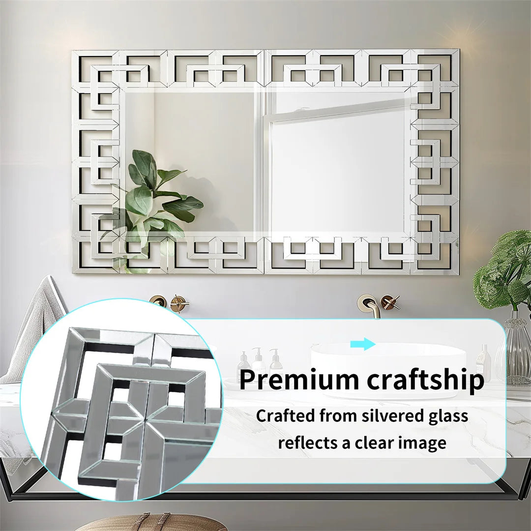 LUVODI 48" Silver Wall Mirror – Elegant Hollow-Out Accent for Living Room, Hallway, or Fireplace