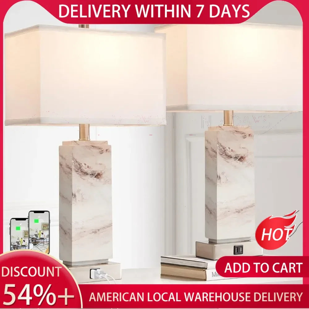 Rustic Resin Bedside Lamp with LED Bulb, Bedroom Reading Light