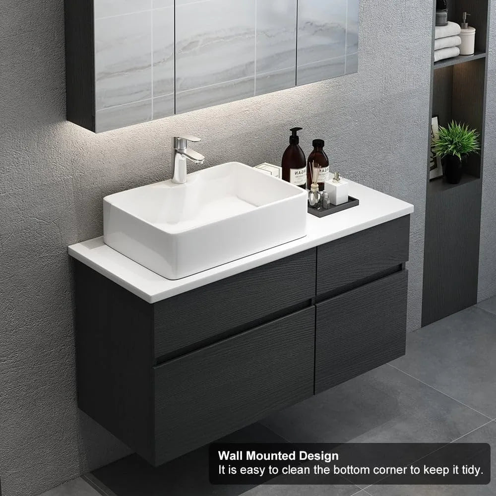 31" Wall-Mounted Floating Bathroom Vanity with Ceramic Vessel Sink