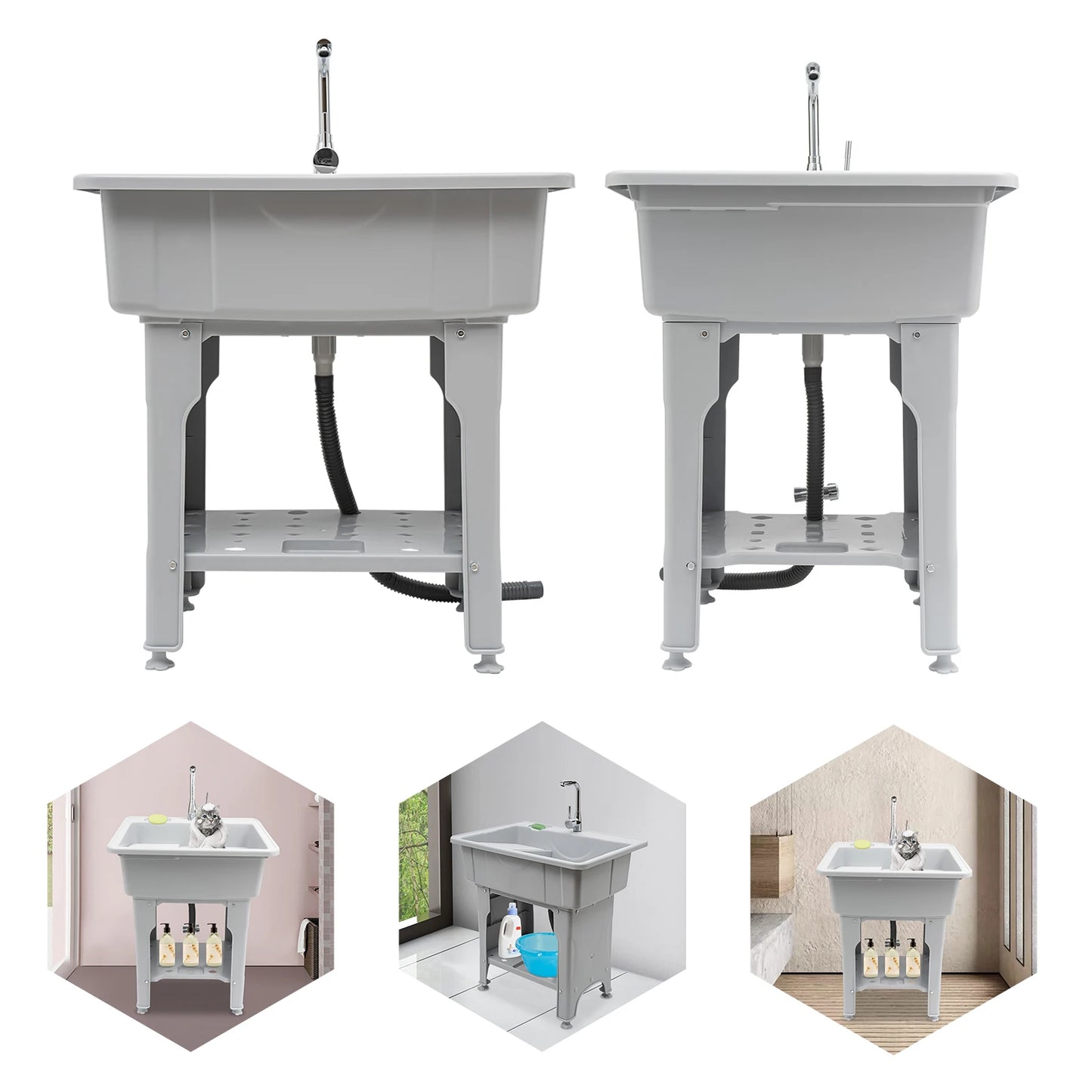 Detached Plastic Laundry Sink with Faucet & Washing Board