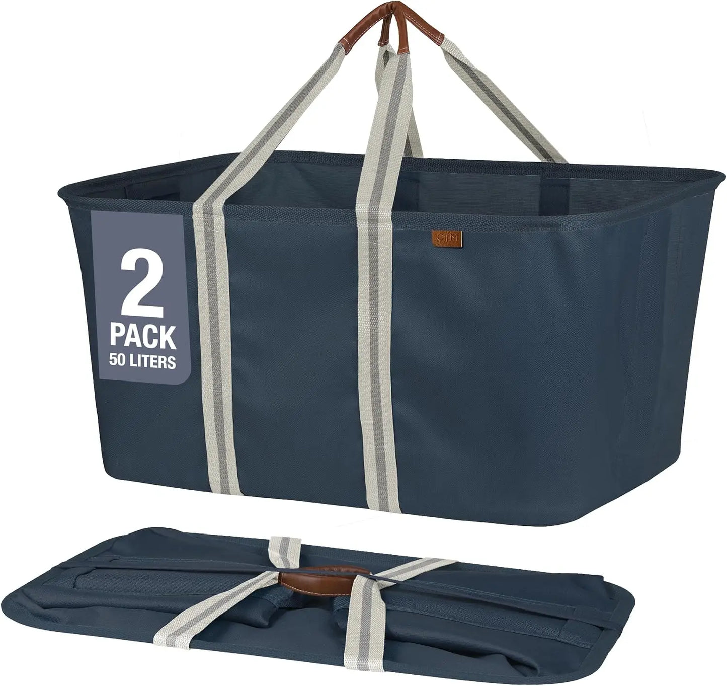 Luxe Herringbone Collapsible Laundry Tote - 2-Pack 50L, Foldable Storage Bins