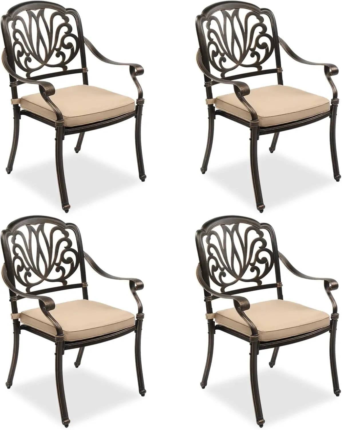 Set of 4 Outdoor Patio Chairs with Cushions – Cast Aluminum Chairs, Weather-Resistant & Stylish