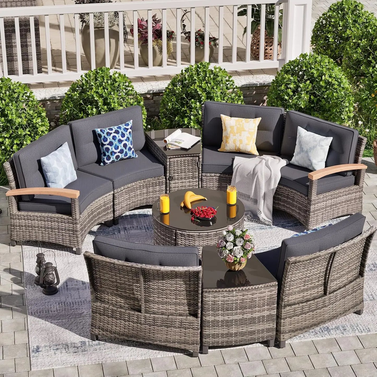 Curved Rattan Patio Set ā Modular Half-Moon Outdoor Sofa Set
