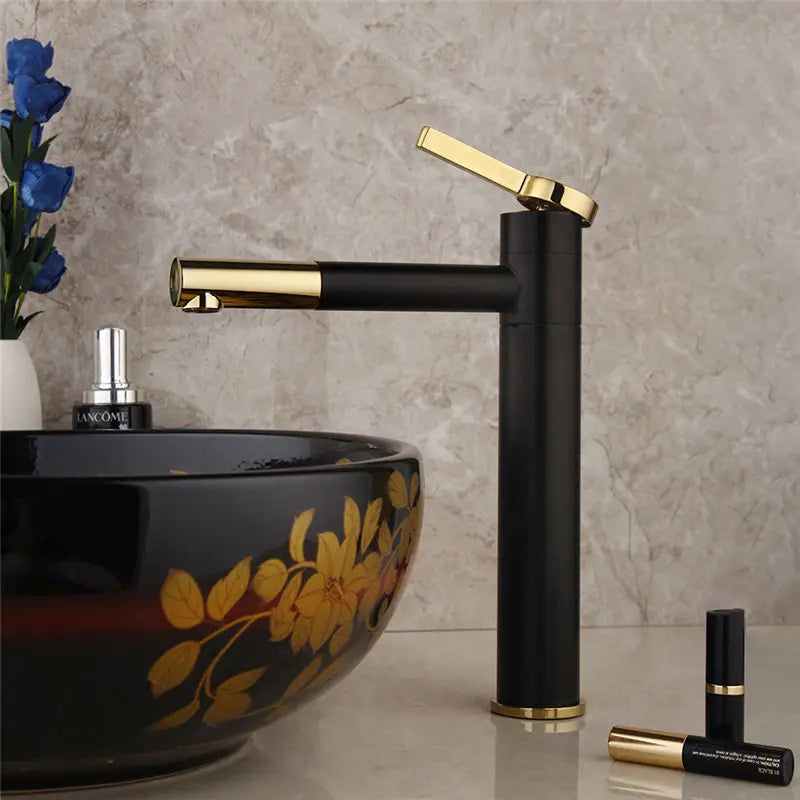 JIENI Bathroom Gold & Chrome Basin Faucet, Deck-Mounted Single Handle