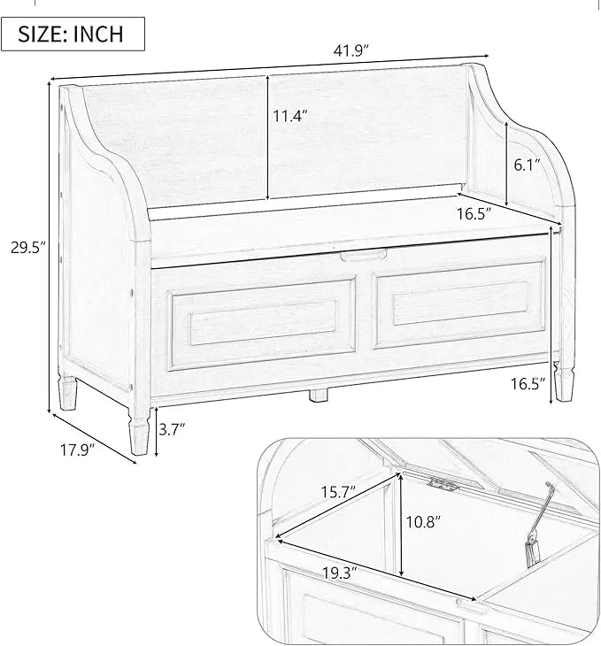 Multifunctional Entryway Wooden Storage Bench with Shoe Cabinet and Safety Hinge