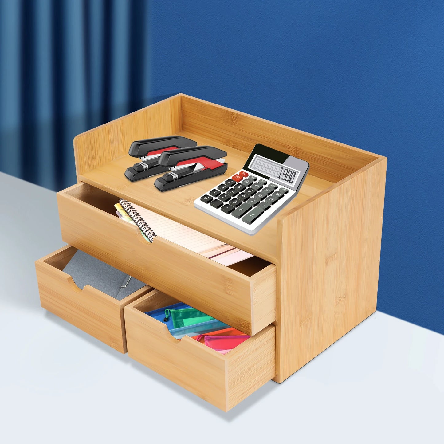Bamboo Desk & Vanity Organizer – 3-Drawer Compact Storage