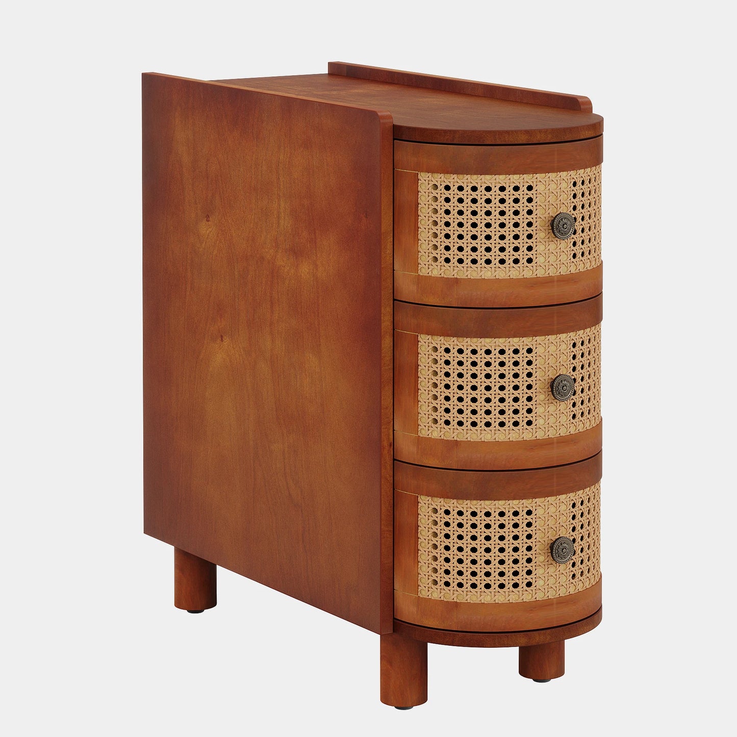 Tribesigns Narrow Bedside Nightstand with Round Solid Wood, 2 Drawers