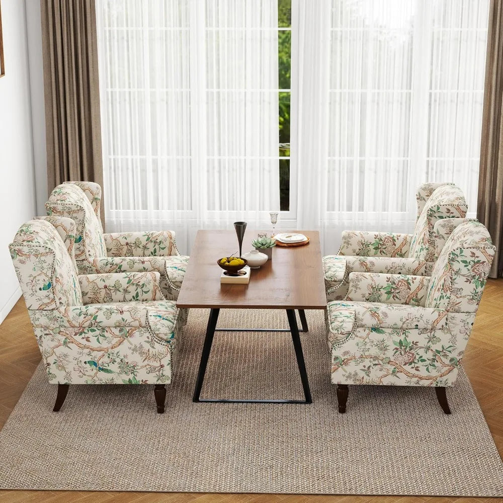 Accent Arm Chair, Upholstered High Back Wingback with Nailhead Trim