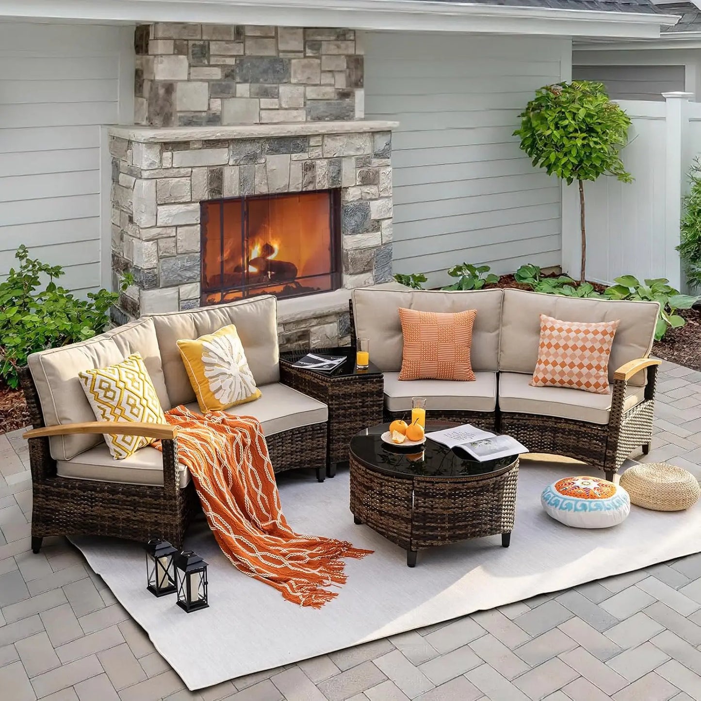 Curved Rattan Patio Set ā Modular Half-Moon Outdoor Sofa Set