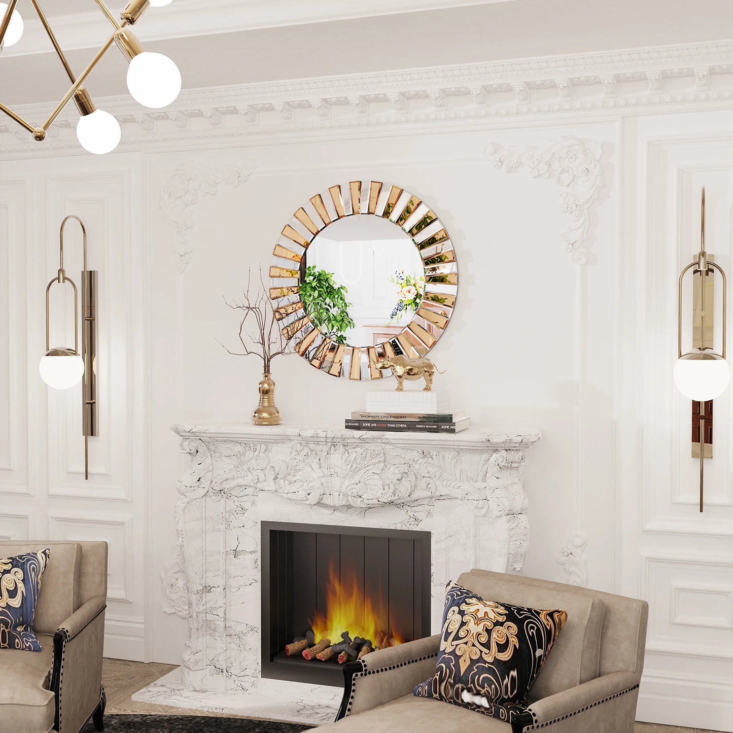 Decorative Round Sunburst Wall Mirror Beveled Edge Glass