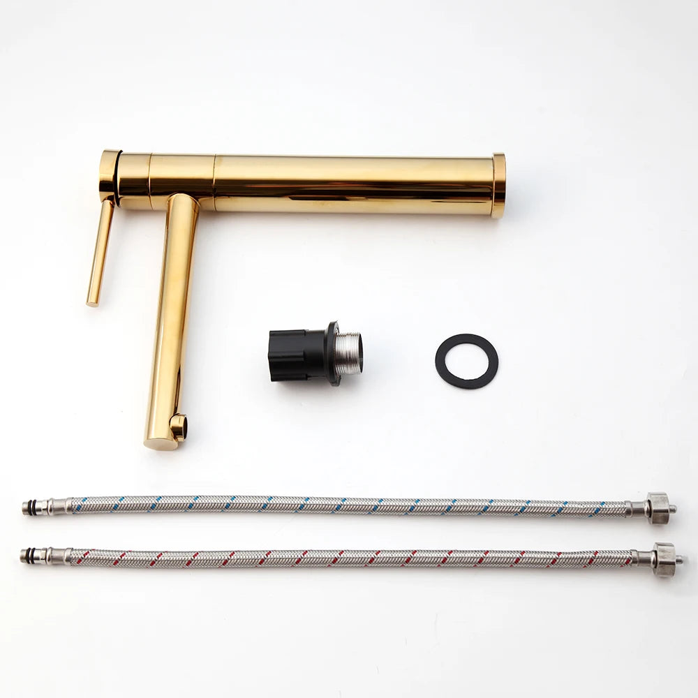 JIENI Bathroom Gold & Chrome Basin Faucet, Deck-Mounted Single Handle
