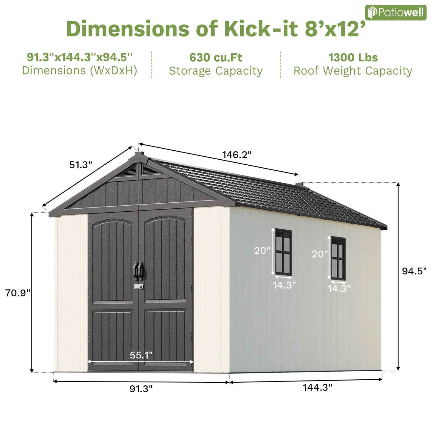 8x12 FT Resin Outdoor Storage Shed with Lockable Door and Window