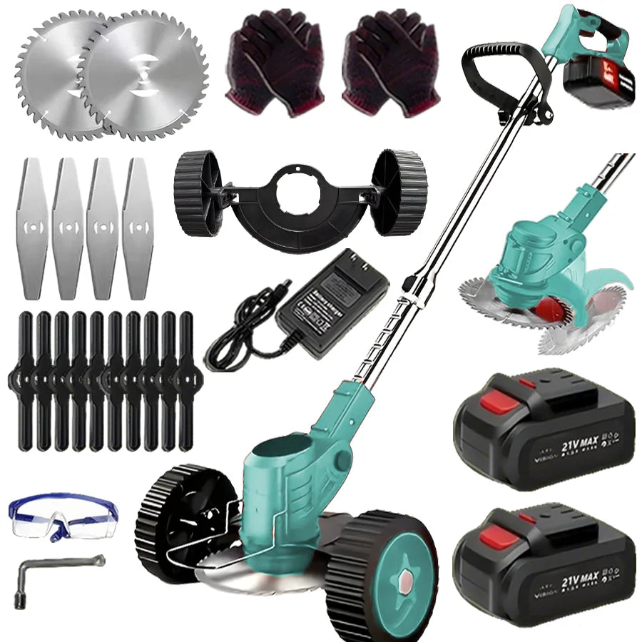 2025 Portable Cordless Electric Lawn Mower – Compact Weeder with 2 Lithium Batteries & 3 Blades