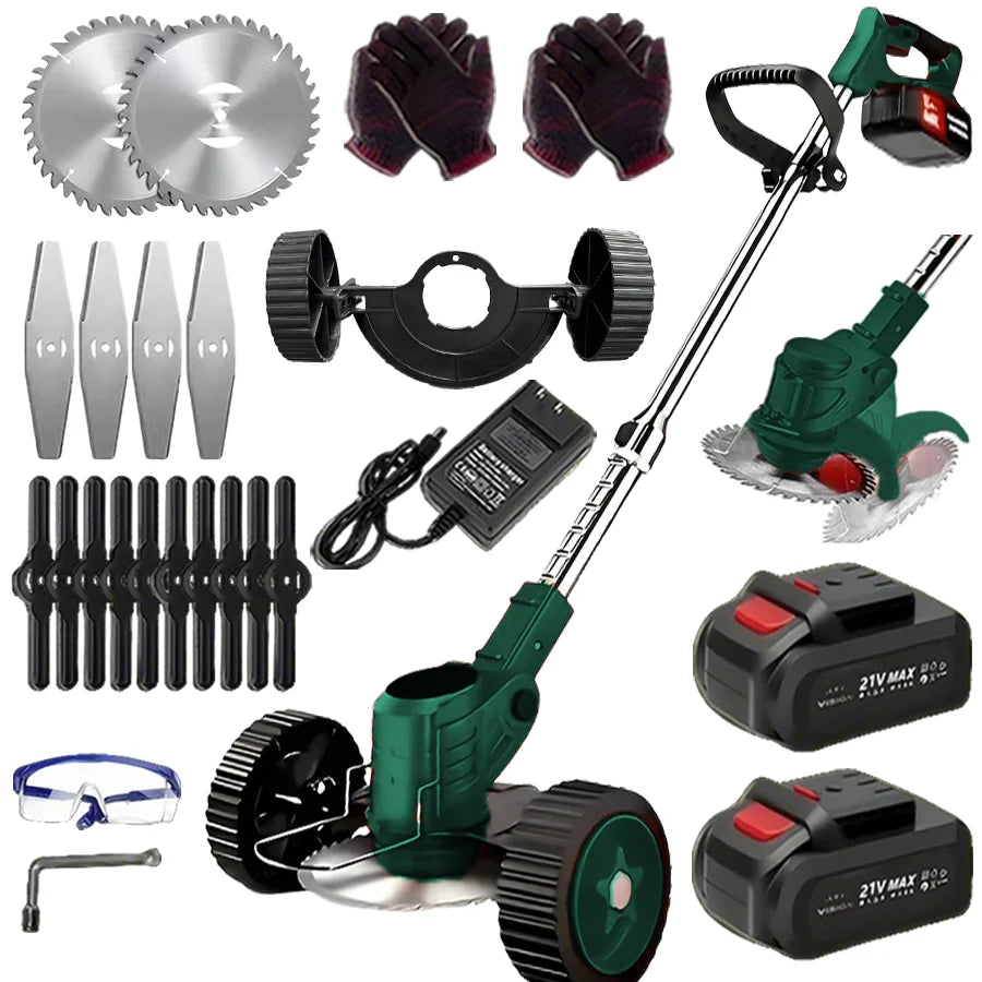 2025 Portable Cordless Electric Lawn Mower – Compact Weeder with 2 Lithium Batteries & 3 Blades