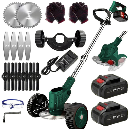 2025 Portable Cordless Electric Lawn Mower – Compact Weeder with 2 Lithium Batteries & 3 Blades