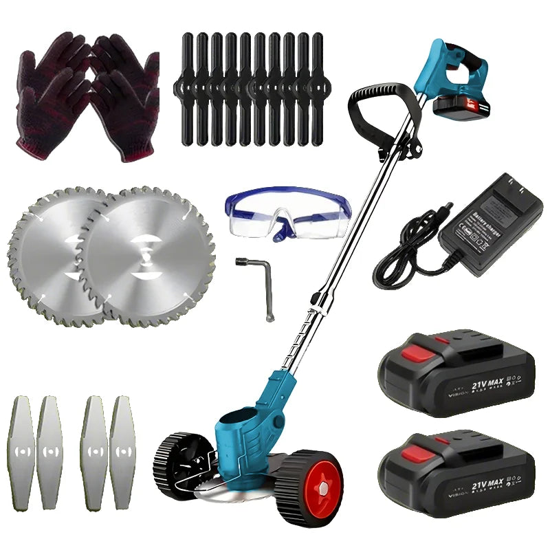 2025 Portable Cordless Electric Lawn Mower – Compact Weeder with 2 Lithium Batteries & 3 Blades