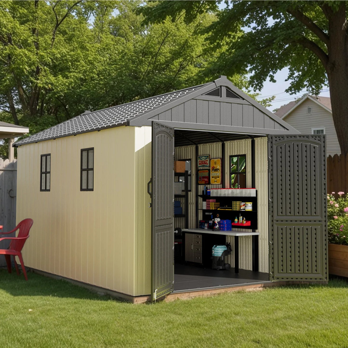 8x12 FT Resin Outdoor Storage Shed with Lockable Door and Window