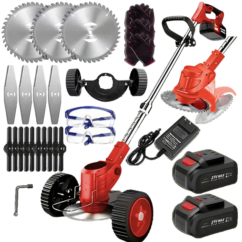 2025 Portable Cordless Electric Lawn Mower – Compact Weeder with 2 Lithium Batteries & 3 Blades