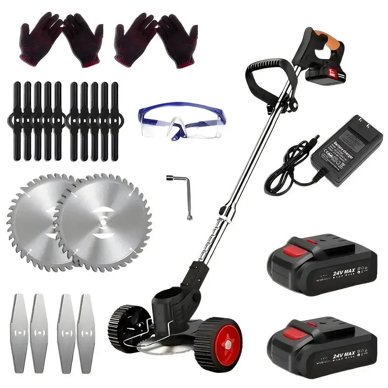 2025 Portable Cordless Electric Lawn Mower – Compact Weeder with 2 Lithium Batteries & 3 Blades
