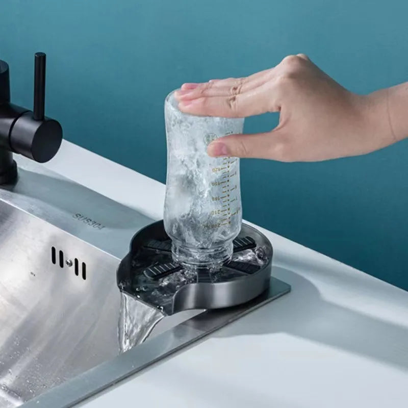 Stainless Steel Cup & Bottle Washer – Sink-Mounted Glass Rinser for Kitchen, Bar, or Café