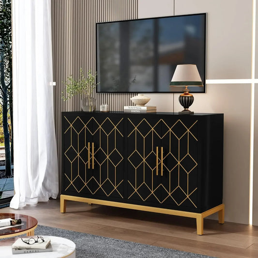Accent Cabinet with 4 Doors & Shelves Gold Black