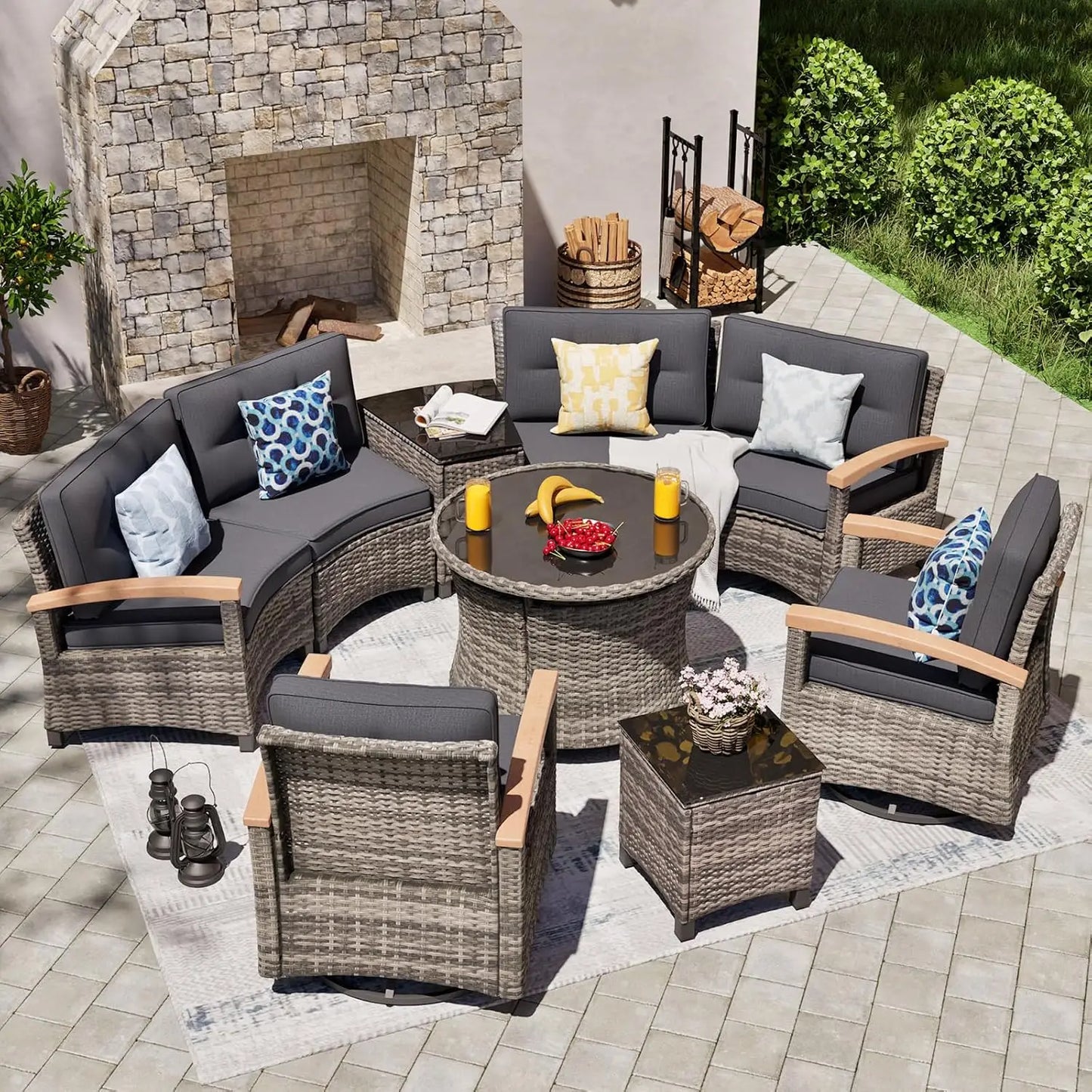 Curved Rattan Patio Set – Modular Half-Moon Outdoor Sofa Set