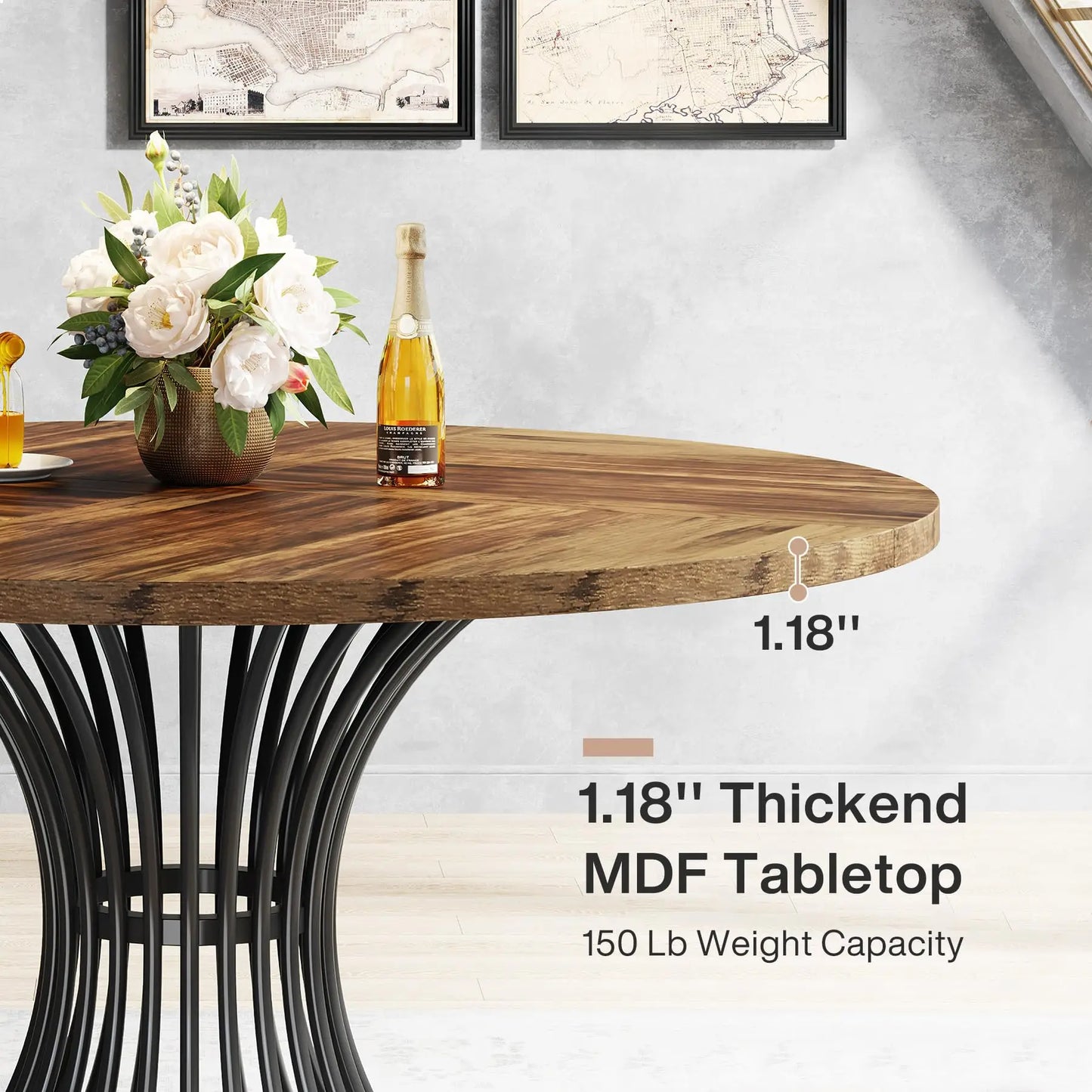 Tribesigns 47" Round Dining Table, Seats 4–6, Farmhouse Industrial Style