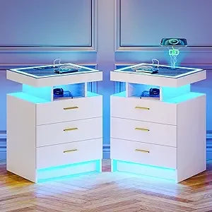 3-Drawer LED Nightstand with Wireless Charger and 3-Mode Sensor Light