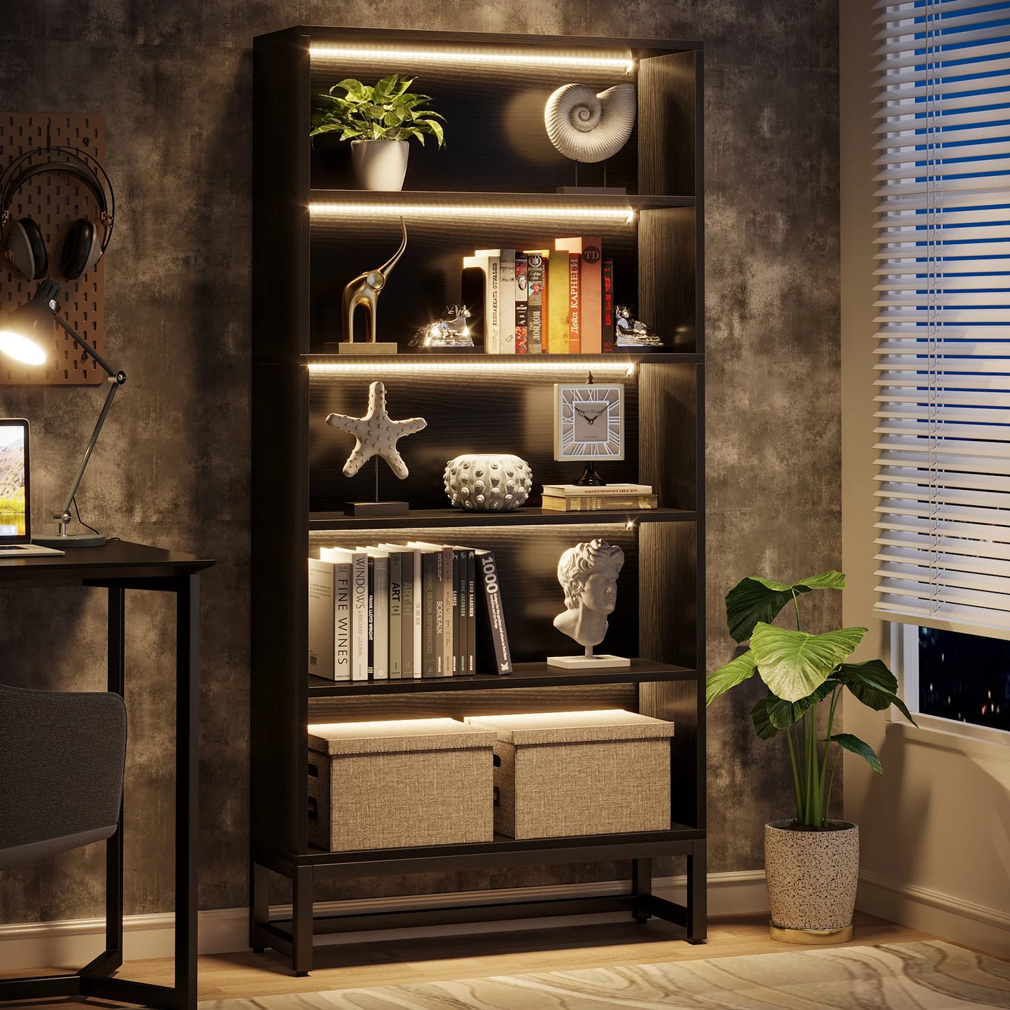 Tribesigns 70.8" Tall Library Bookcase with LED Lights, Heavy Duty Organizer