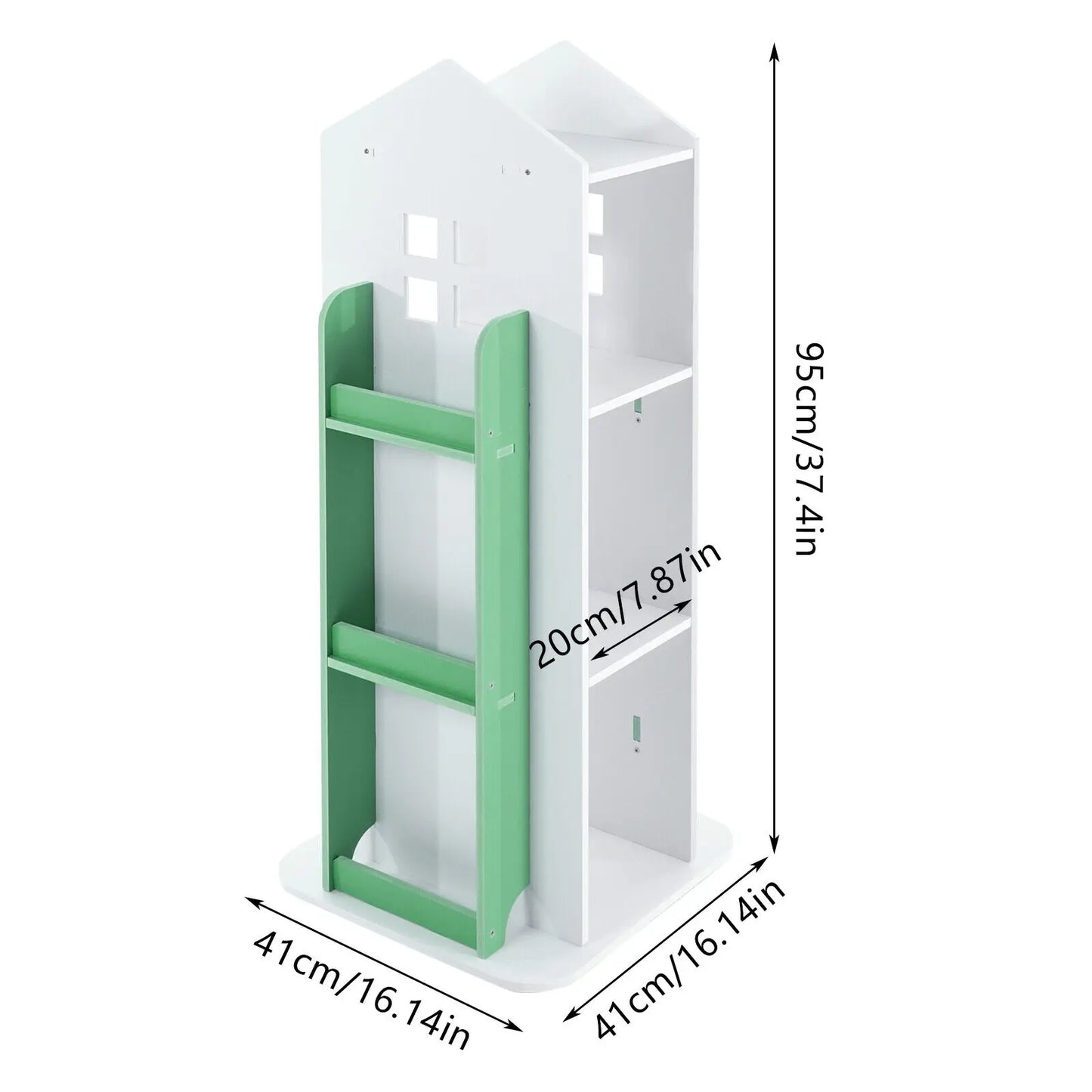 4-Tier Rotating Bookshelf – Freestanding Green Storage & Display Rack