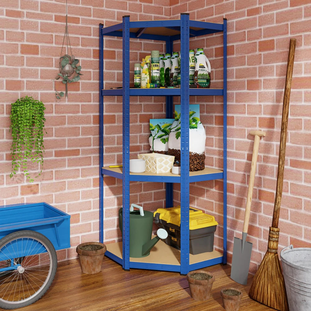 4-Tier Corner Shelving Unit, Adjustable Blue/Silver Utility Storage Rack