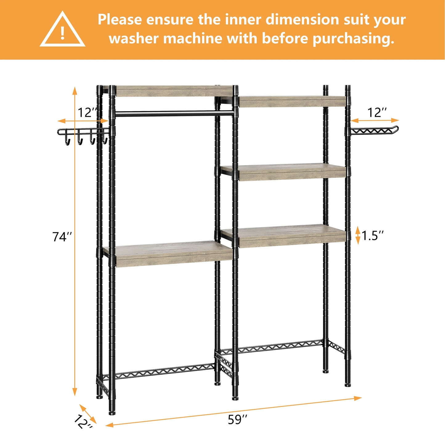 5-Tier Wood Laundry Shelf – Over Washer & Dryer Organizer, Clothes Rack