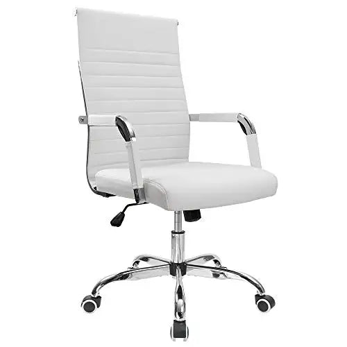 Ribbed Office Desk Chair Mid Back PU Leather Adjustable Swivel Chair with Arms