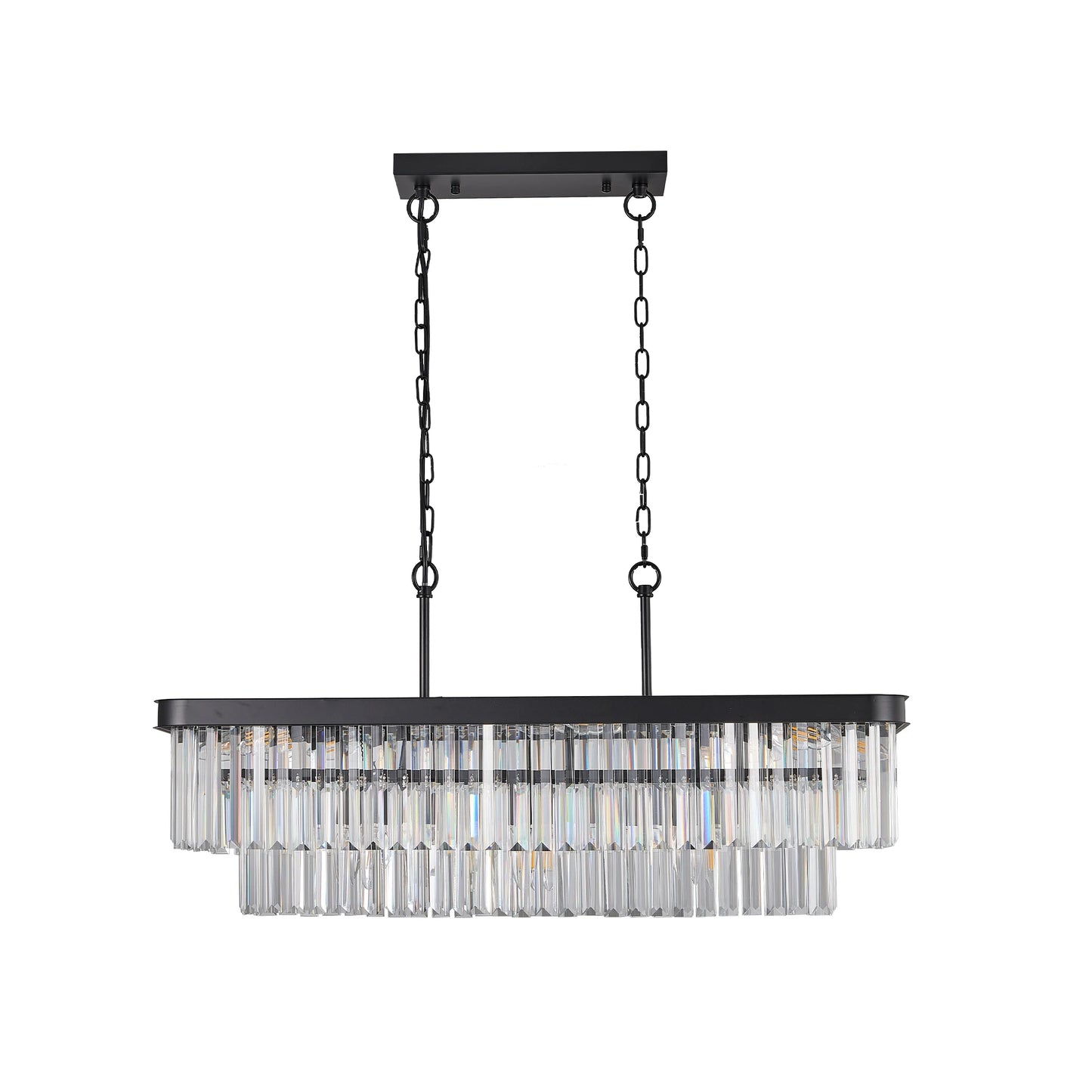 Adjustable Rectangular Crystal Chandelier, E12 Modern Industrial Farmhouse Iron Ceiling Light