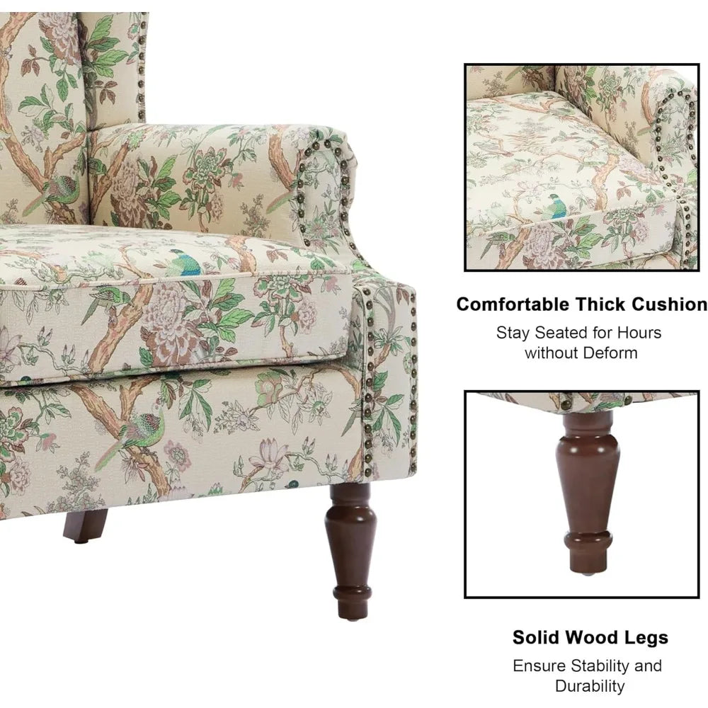 Accent Arm Chair, Upholstered High Back Wingback with Nailhead Trim