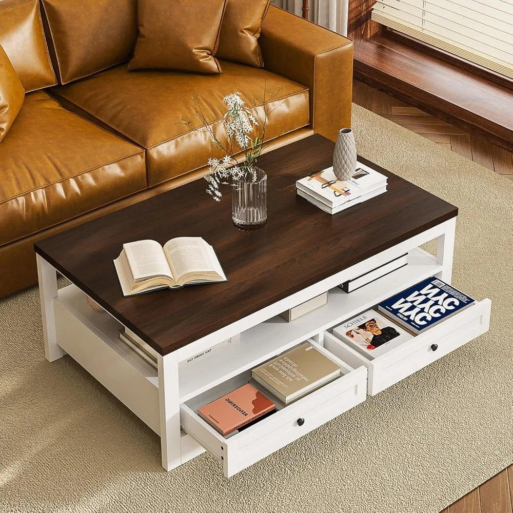 47.6" Farmhouse Coffee Table with Storage