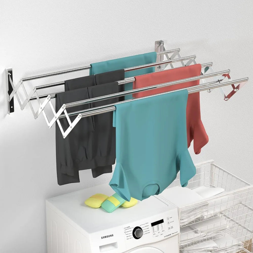 Wall-Mounted Stainless Steel Foldable Clothes Drying Rack for Laundry/Bathroom
