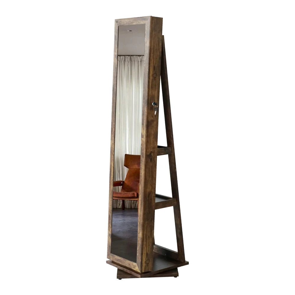 360° Swivel Full-Length Mirror with Jewelry Storage – Elegant Home Decor Cabinet