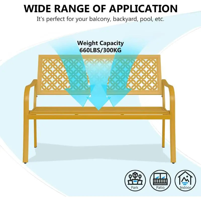 ✅ Outdoor Garden Bench – Powder-Coated Steel Frame with Armrests