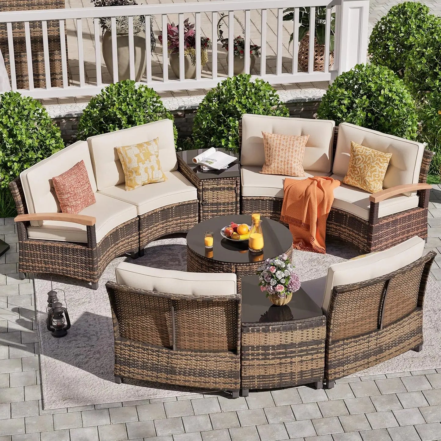 Curved Rattan Patio Set – Modular Half-Moon Outdoor Sofa Set