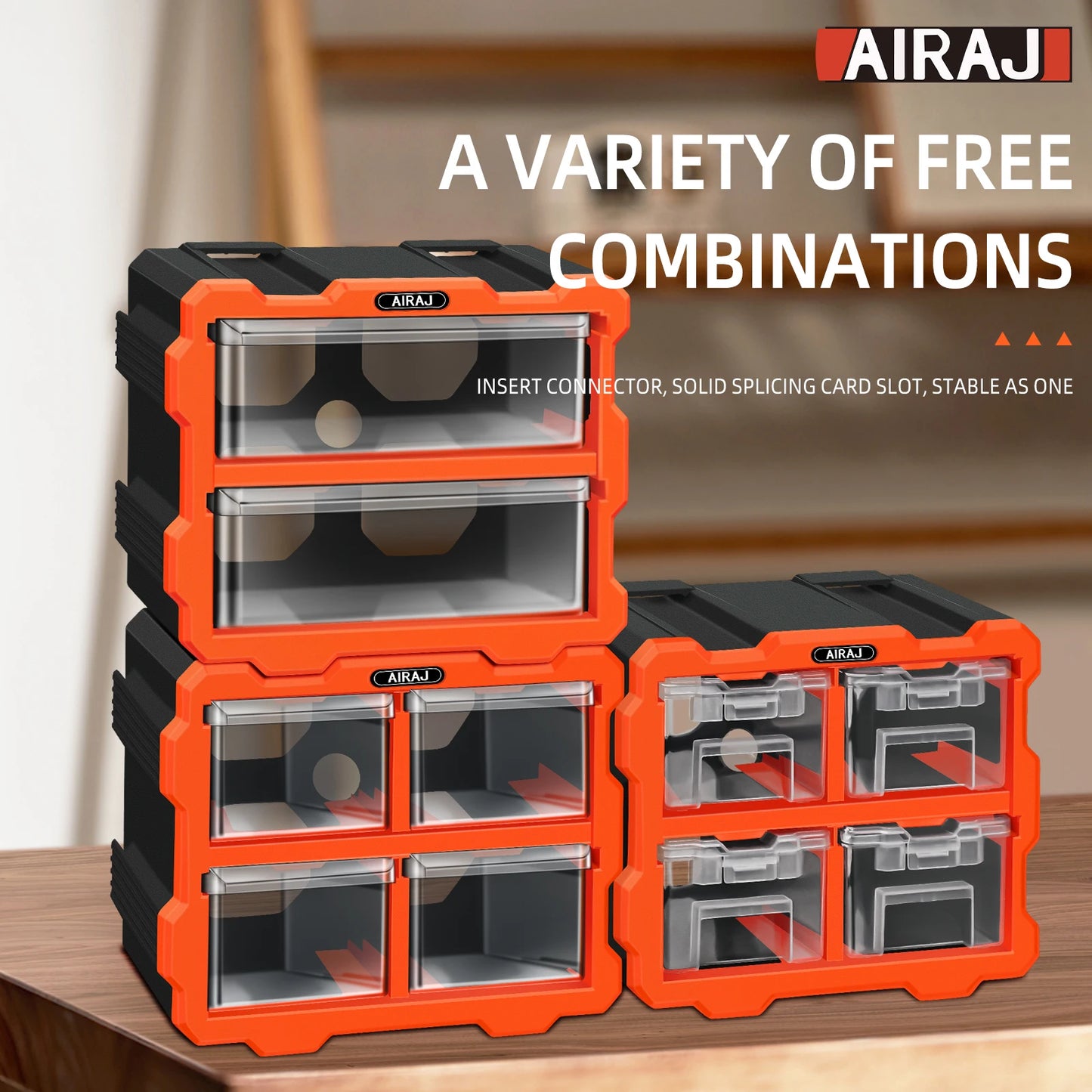AIRAJ Multi-Grid Drawer Parts Box - Floor or Wall-Mounted Component Storage