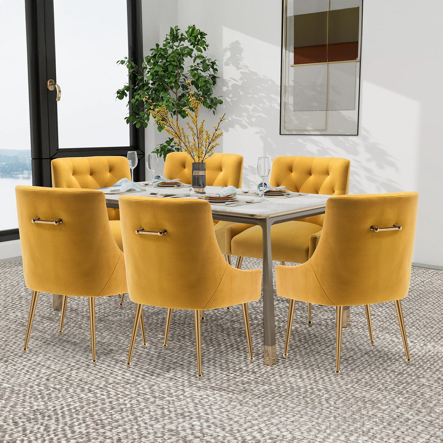 SEYNAR Modern Dining Chairs Set of 6, Tufted Back Armless Chair