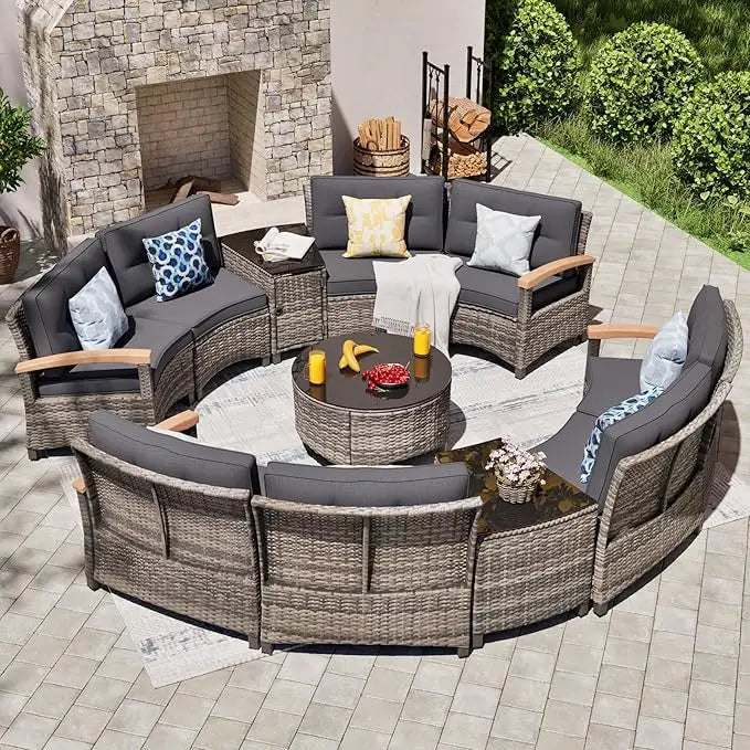 Curved Rattan Patio Set – Modular Half-Moon Outdoor Sofa Set