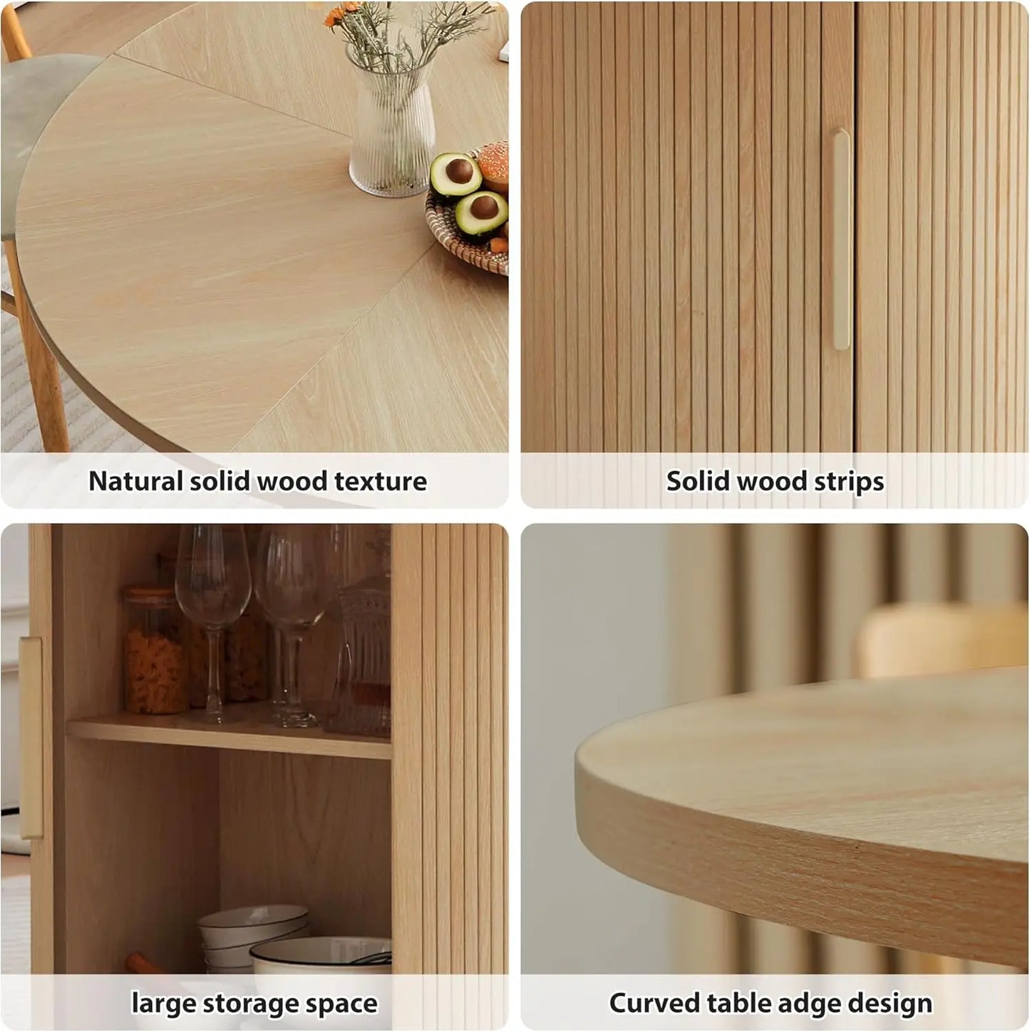 47-Inch Round Dining Table for 4 with 2-Layer Storage Shelf and Wood Sliding Door