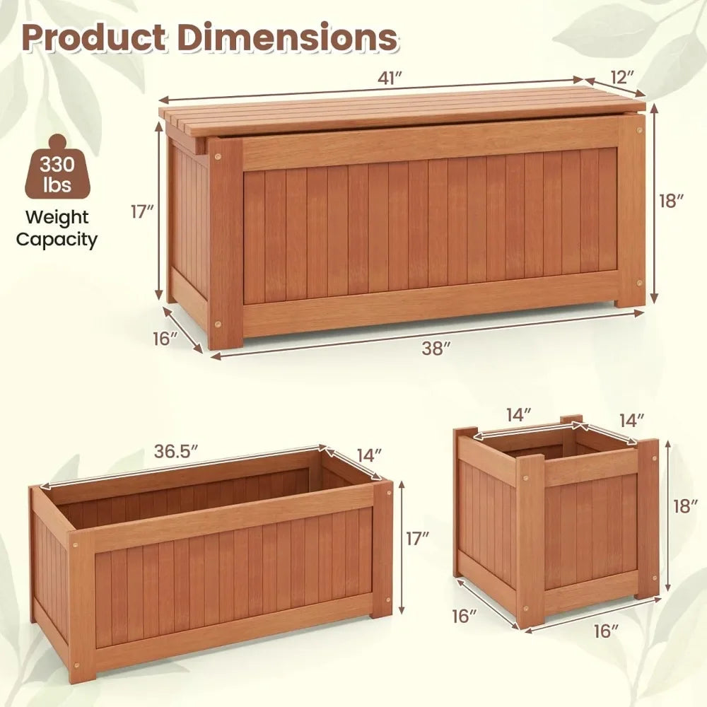 Rustic Garden Bed with Bench – Deep Wooden Planter Box for Outdoor Growing