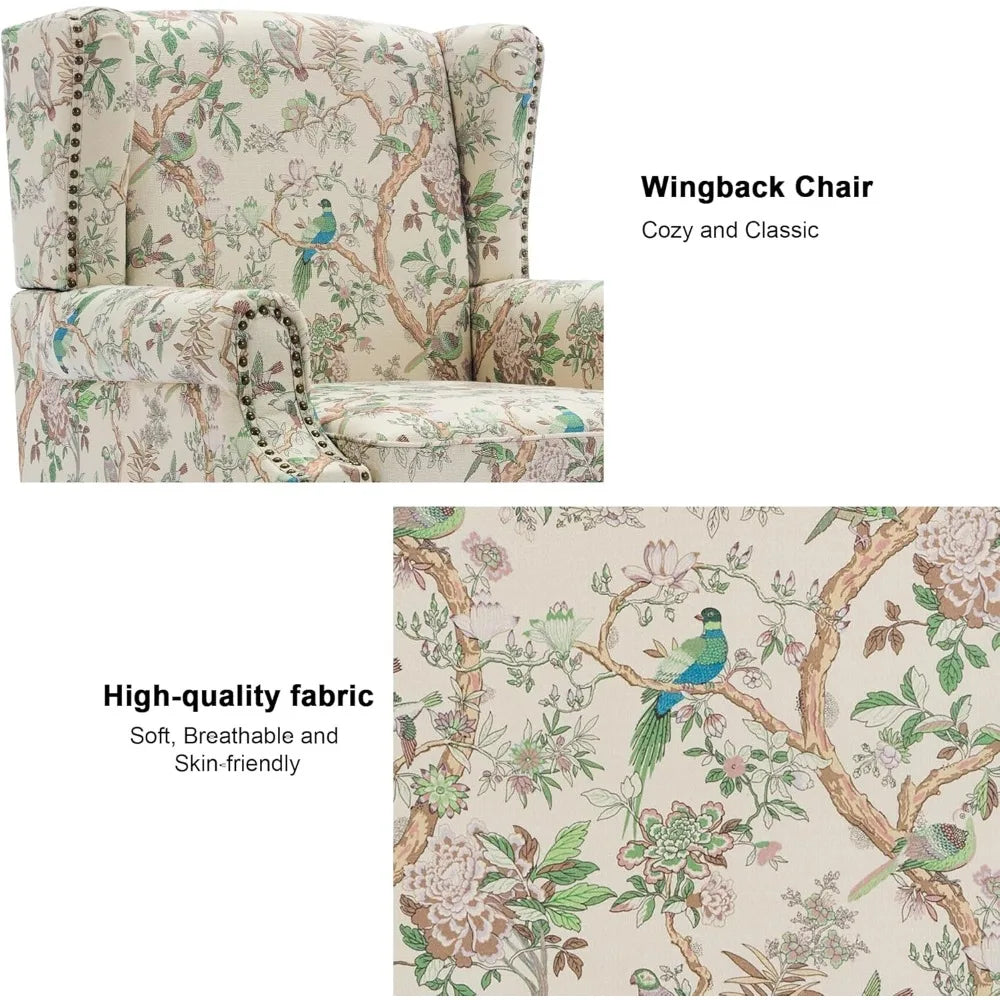 Accent Arm Chair, Upholstered High Back Wingback with Nailhead Trim