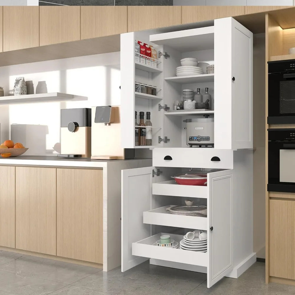 72" Freestanding Kitchen Pantry Cabinet with Drawer & Pull-Out Shelf