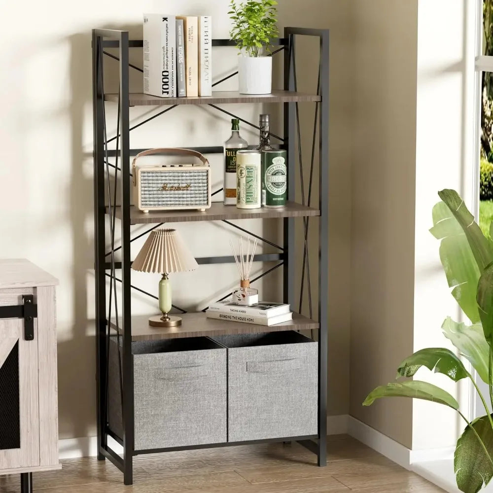Comfort Corner 4-Tier Folding Bookshelf with Collapsible Drawers