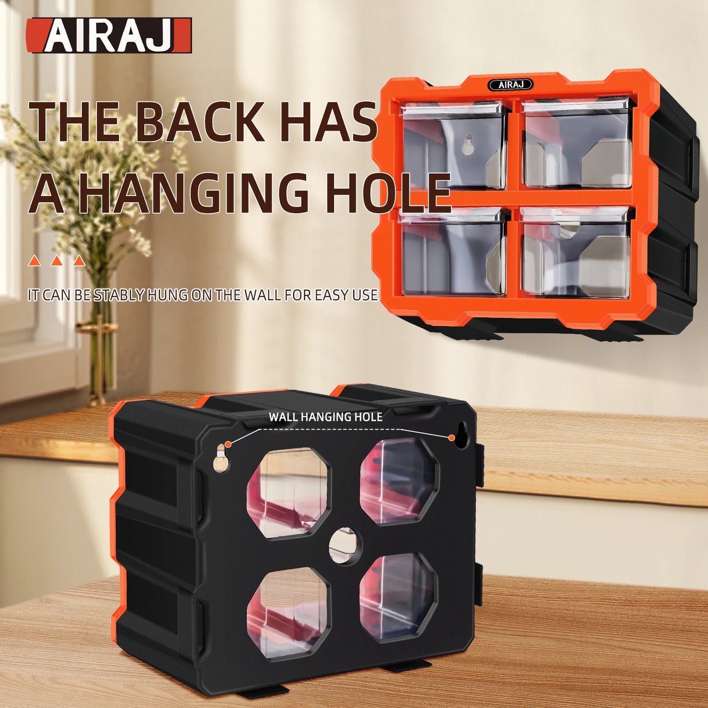 AIRAJ Multi-Grid Drawer Parts Box - Floor or Wall-Mounted Component Storage
