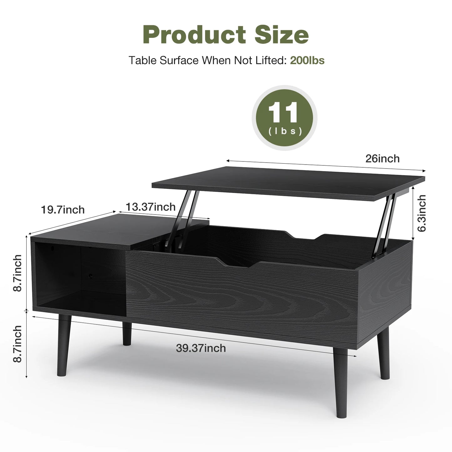 JHK Lift Top Coffee Table Adjustable Storage Shelf
